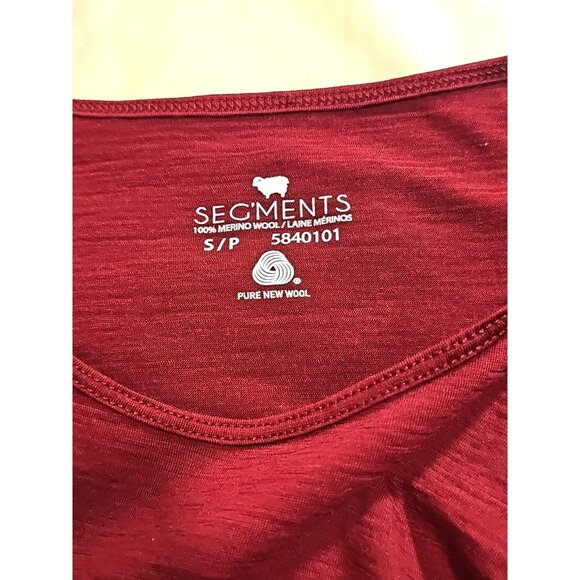 Segments Merino Wool Base Layer Small Thermal Red Burgundy Shirt Top Hiking Ski - Picture 3 of 7